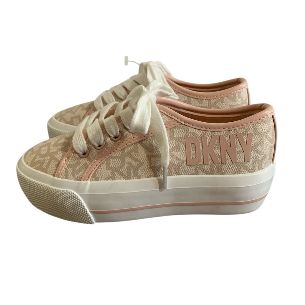 DKNY Cream and Blush Platform Logo Canvas Sneakers Girl 13